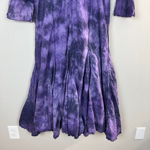Vintage Phool Maxi Dress Large Purple 3/4 Sleeve Tie Dye Hippie Boho Cotton - Picture 8 of 11